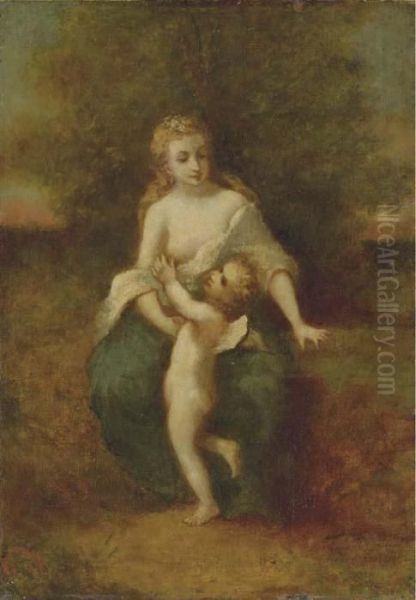 Mother And Child Oil Painting by Narcisse-Virgile D Az De La Pena