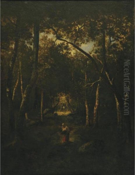 Wood Gatherer On A Forrest Path Oil Painting by Narcisse-Virgile D Az De La Pena