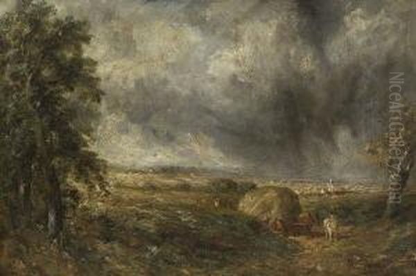 Heimkehrende Bauern Mit Heuwagen
 Bei Aufziehendem Gewitter. Oil Painting by Narcisse-Virgile D Az De La Pena