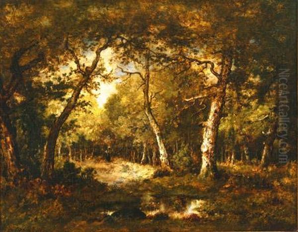 Figure In A Forest Clearing, Fontainbleu Oil Painting by Narcisse-Virgile D Az De La Pena