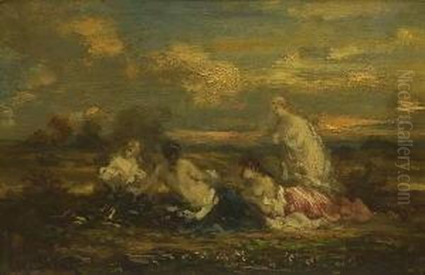 Lagernde Frauen In Der
 Abenddammerung. Oil Painting by Narcisse-Virgile D Az De La Pena