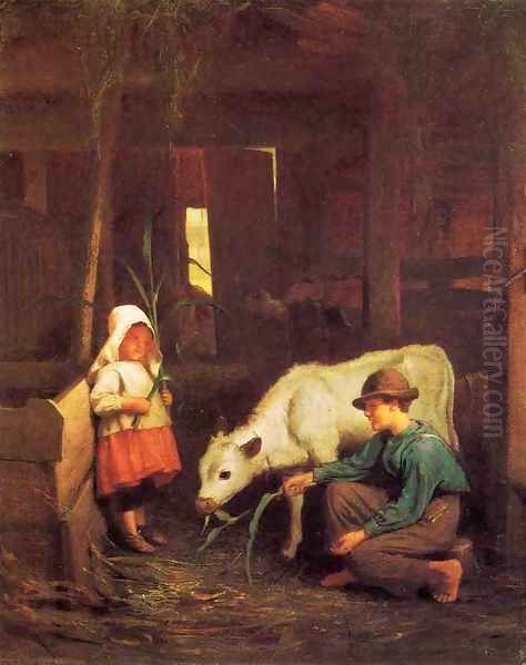 The Little White Heifer Oil Painting by George Cochran Lambdin