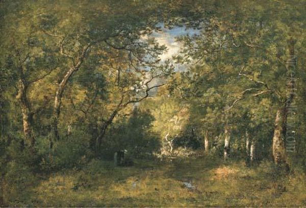 Paysanne Ramassant Du Bois Dans La Foret Oil Painting by Narcisse-Virgile D Az De La Pena