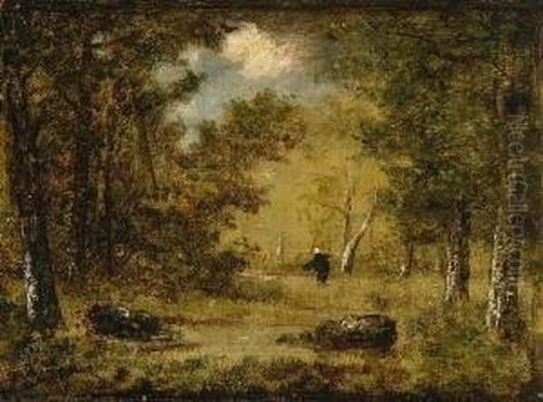 Waldlandschaft Mit
 Reisigsammlerin. Oil Painting by Narcisse-Virgile D Az De La Pena