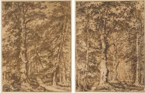 Two Studies Of A Path Through A Dense Forest Oil Painting by Narcisse-Virgile D Az De La Pena