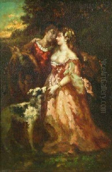 Young Lovers In A Park Oil Painting by Narcisse-Virgile D Az De La Pena