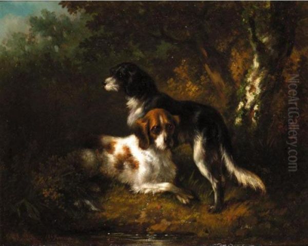 Hounds In A Wood Oil Painting by Narcisse-Virgile D Az De La Pena