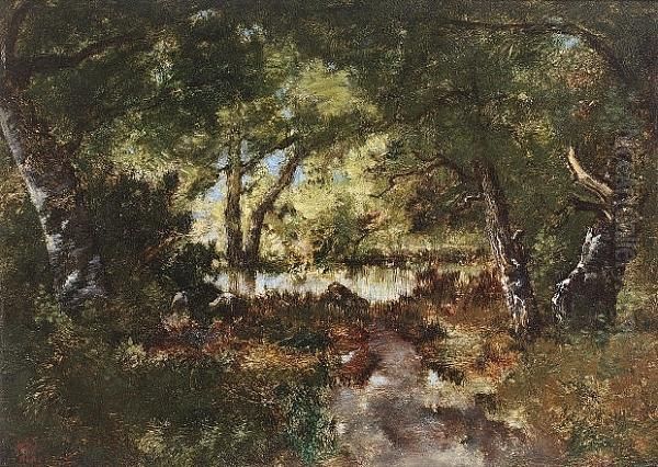 A Pool In A Woodland Clearing Oil Painting by Narcisse-Virgile D Az De La Pena