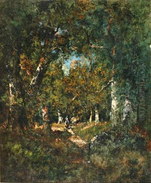 Sous-bois A Fontainebleau Oil Painting by Narcisse-Virgile D Az De La Pena