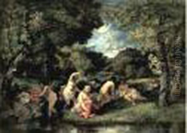 Les Baigneuses Oil Painting by Narcisse-Virgile D Az De La Pena