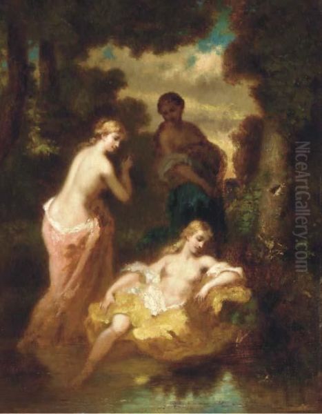 Bathers At A Woodland Pool Oil Painting by Narcisse-Virgile D Az De La Pena