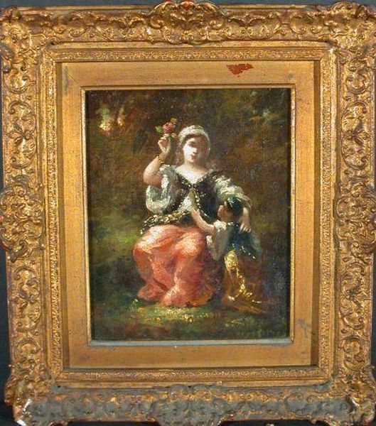 Mother And Child In The Forest Oil Painting by Narcisse-Virgile D Az De La Pena