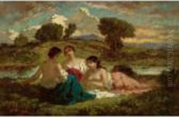 Les Baigneuses Oil Painting by Narcisse-Virgile D Az De La Pena