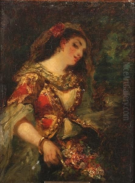 Jeune Fille En Costume Oil Painting by Narcisse-Virgile D Az De La Pena