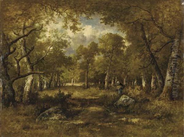 Foret De Fontainebleau Oil Painting by Narcisse-Virgile D Az De La Pena