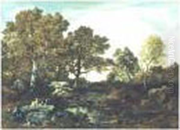 Wooded Landscape Oil Painting by Narcisse-Virgile D Az De La Pena