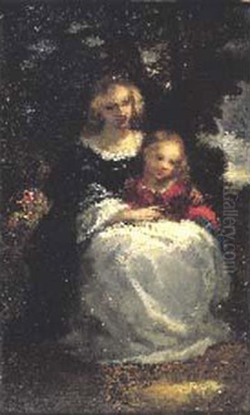 Femme Et Enfant Dans Un Sous-bois. Oil Painting by Narcisse-Virgile D Az De La Pena