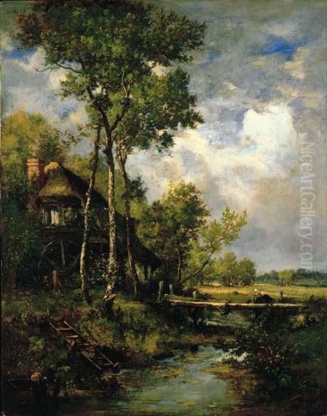 The Old Windmill Near Barbizon Oil Painting by Narcisse-Virgile D Az De La Pena