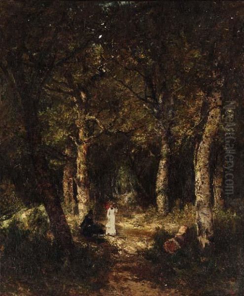 Jeunes Femmes Sous Bois Oil Painting by Narcisse-Virgile D Az De La Pena