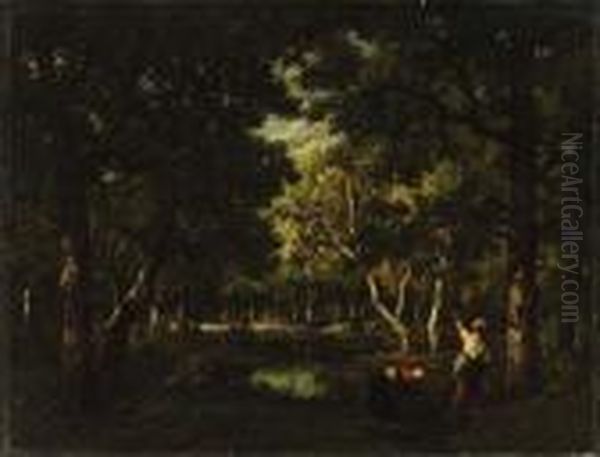 Figures In The Wood Oil Painting by Narcisse-Virgile D Az De La Pena