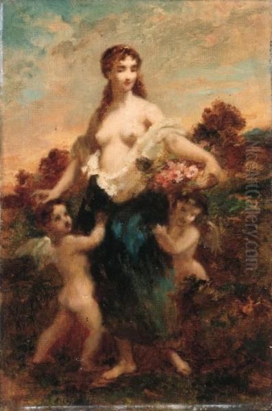 Venus And Cupids Oil Painting by Narcisse-Virgile D Az De La Pena