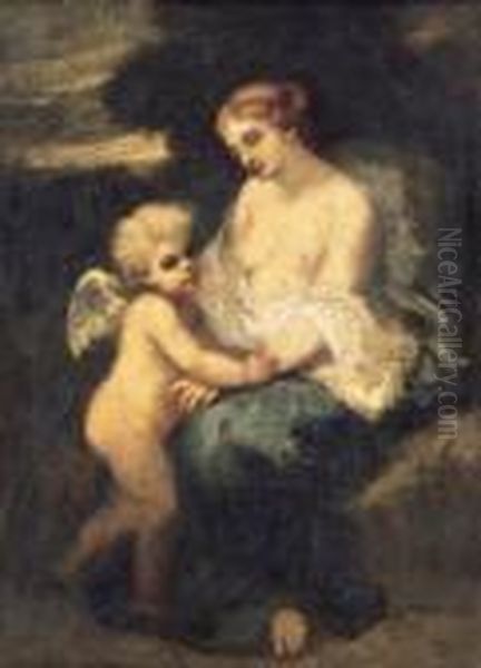 Venus And Cupid Oil Painting by Narcisse-Virgile D Az De La Pena