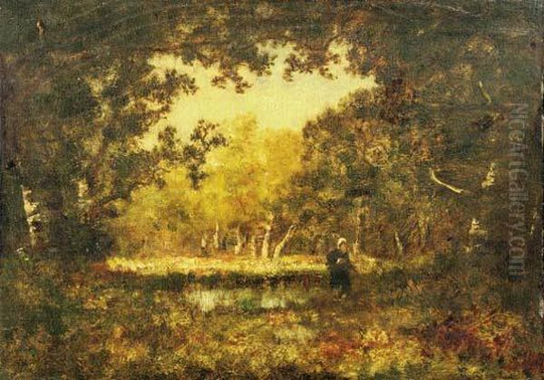 A Figure In A Forest Clearing Oil Painting by Narcisse-Virgile D Az De La Pena