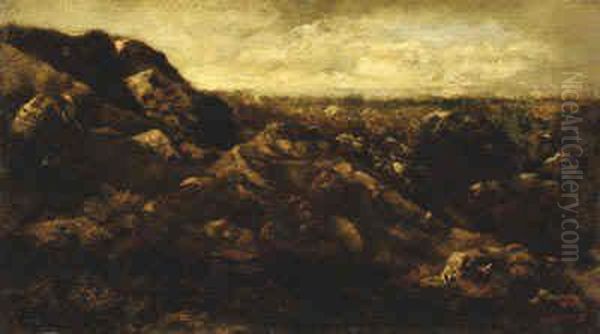 A Rocky Outcrop Oil Painting by Narcisse-Virgile D Az De La Pena