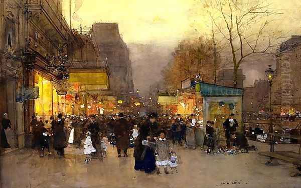 Les baraques du jour de l'An, Paris, Porte Saint Martin Oil Painting by Luigi Loir