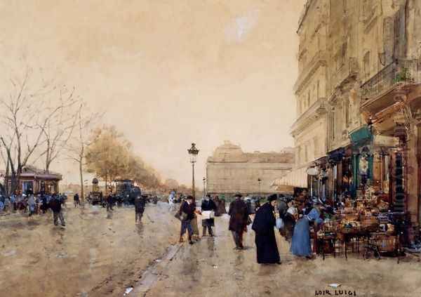 Paris, Le Louvre, Le Quai De La Megisserie Et Les Marchands D'Oiseaux Oil Painting by Luigi Loir