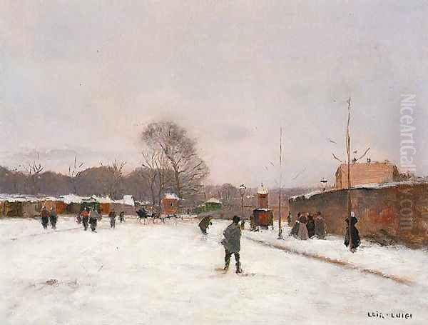 Paris in Winter Oil Painting by Luigi Loir