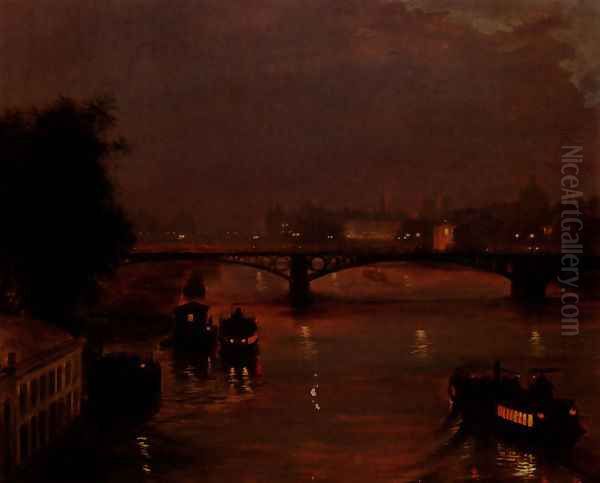 A Night On The Seine Oil Painting by Luigi Loir