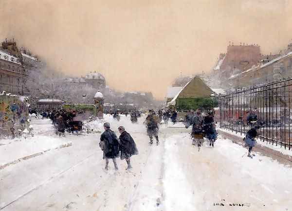 Paris with Snow Oil Painting by Luigi Loir