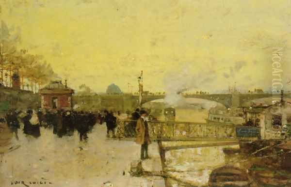 Sur les quais pres du Pont Neuf Oil Painting by Luigi Loir