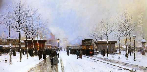 The Porte Maillot, Snow Effect, Sunset Oil Painting by Luigi Loir