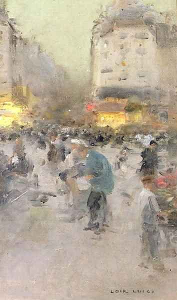 A Paris Street Scene Oil Painting by Luigi Loir