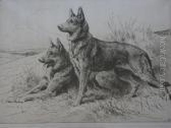 Alsatians Oil Painting by Herbert Thomas Dicksee