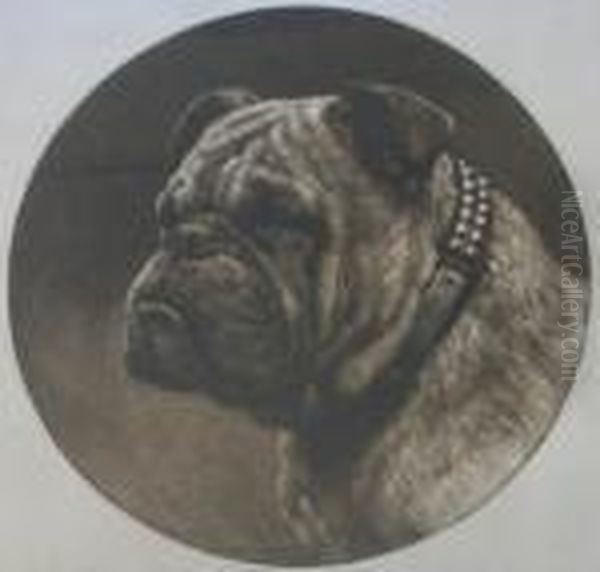 A British Bulldog Oil Painting by Herbert Thomas Dicksee