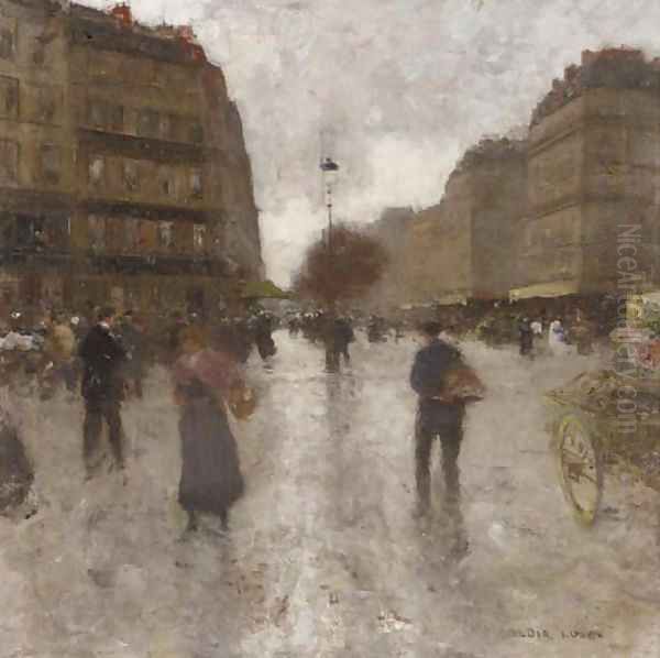 A Parisian Street Scene Oil Painting by Luigi Loir