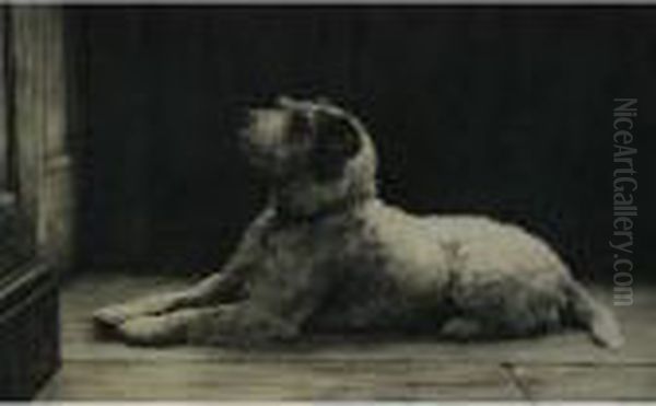 Recumbent Dog Oil Painting by Herbert Thomas Dicksee