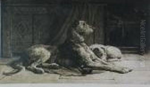 Interior With Recumbent Hound And Terrier Oil Painting by Herbert Thomas Dicksee