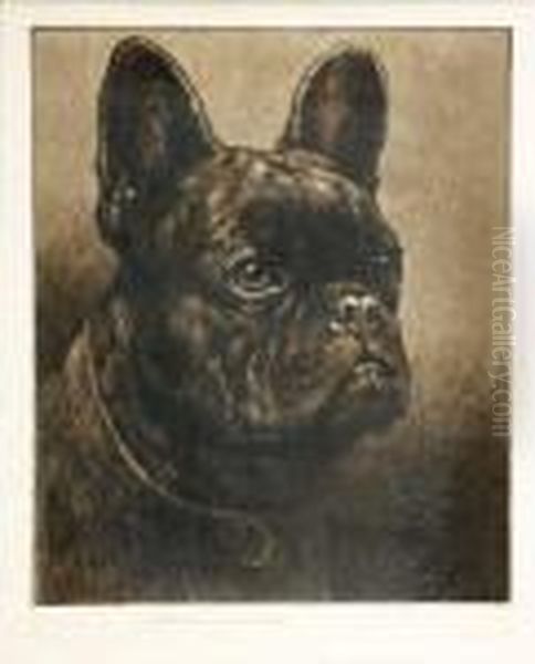 'bunker' A French Bulldog Oil Painting by Herbert Thomas Dicksee