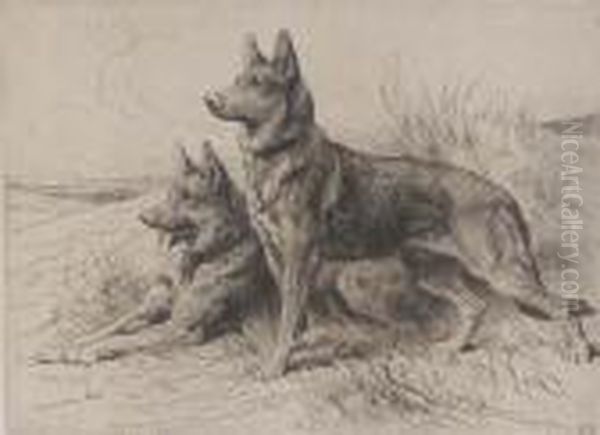 Two Alsatians Oil Painting by Herbert Thomas Dicksee