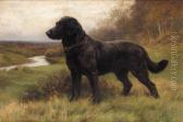 On Alert A Black Labrador Oil Painting by Herbert Thomas Dicksee