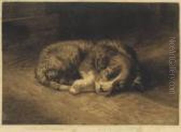 A Sleeping Puppy Oil Painting by Herbert Thomas Dicksee