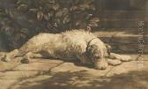 A Terrier Sleeping In A Pool Of Sunlight Oil Painting by Herbert Thomas Dicksee