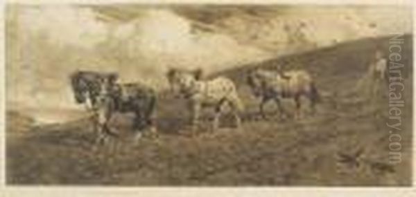 A Plough Team In The Late Afternoon Oil Painting by Herbert Thomas Dicksee