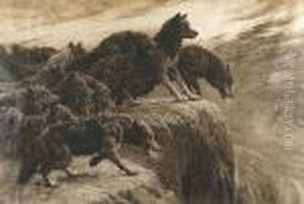 Wolves Oil Painting by Herbert Thomas Dicksee