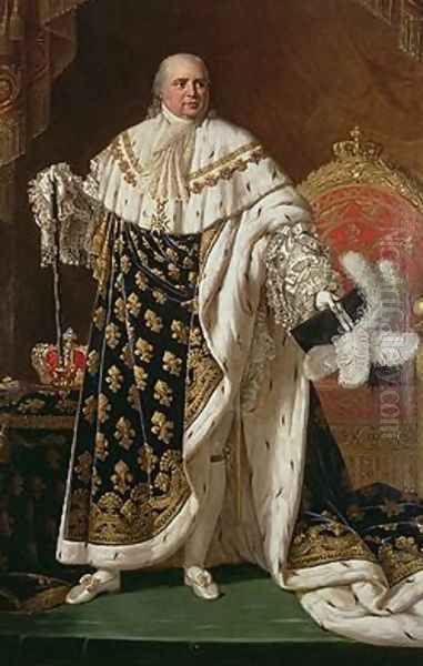 Portrait of Louis XVIII 1755-1824 in coronation robes Oil Painting by Robert-Jacques-Francois-Faust Lefevre