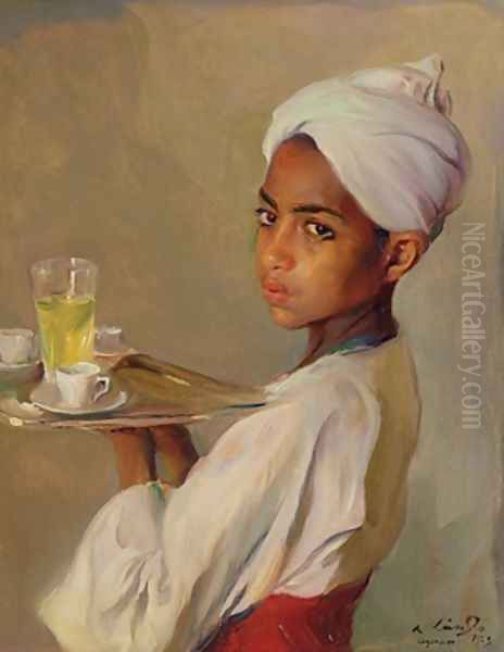 A Nubian Serving Boy Oil Painting by Philip Alexius De Laszlo